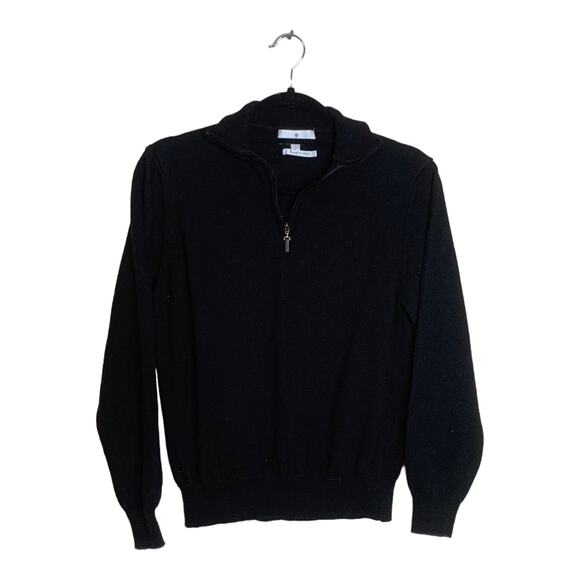 Toscano Firenze black merino wool 1/4 zipper pullover size Large fits Small - Picture 1 of 8
